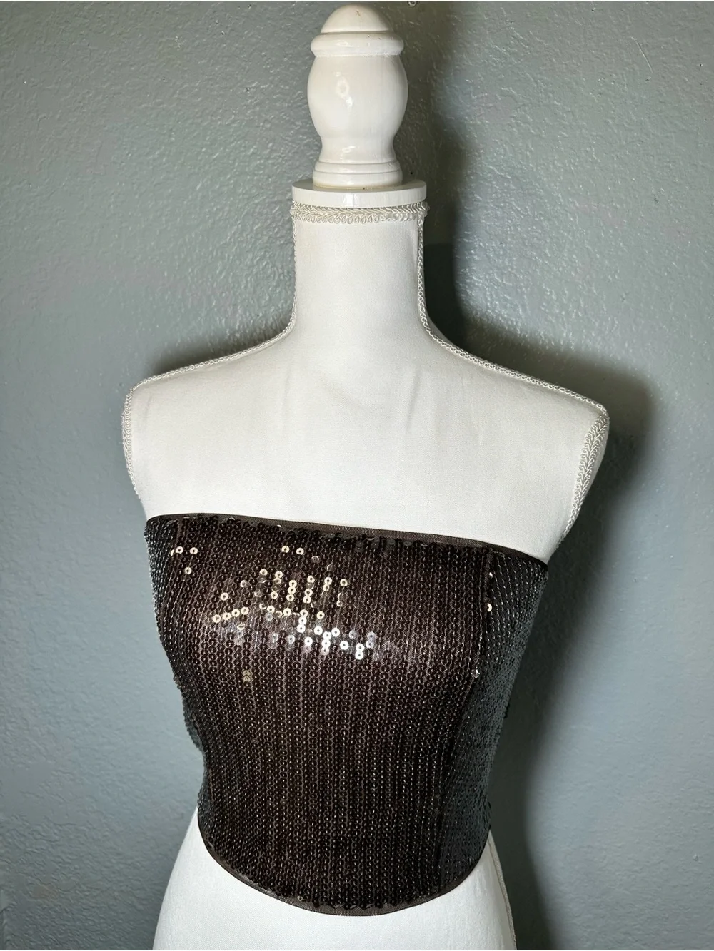 Anthropologie Brown Sequin Strapless Crop Top